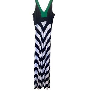 Neiman Marcus Maxi Dress Medium Stripe Blue Stretch Rayon Casual Sleeveless